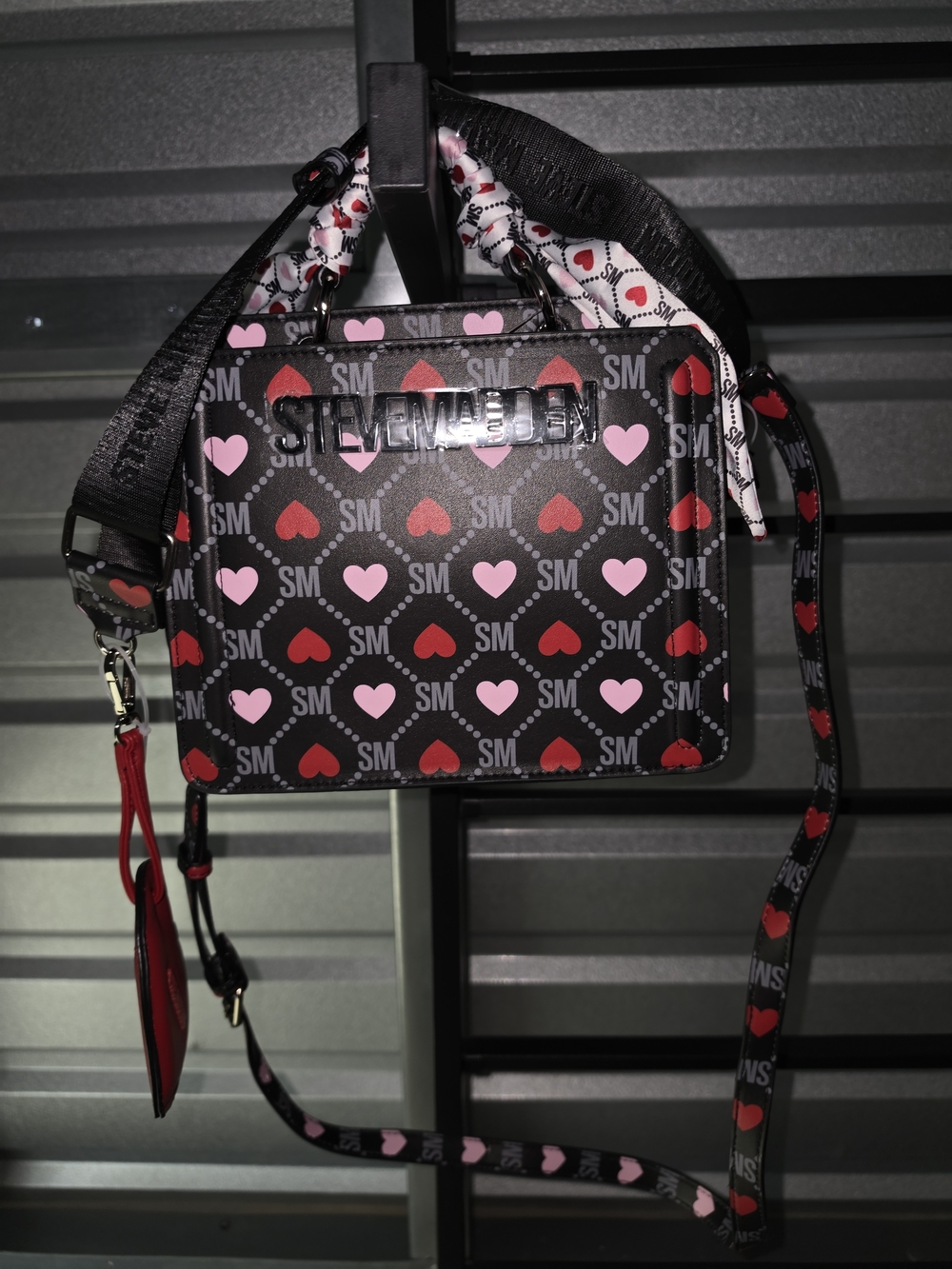 Steve Madden Black Heart-Print Crossbody Bag